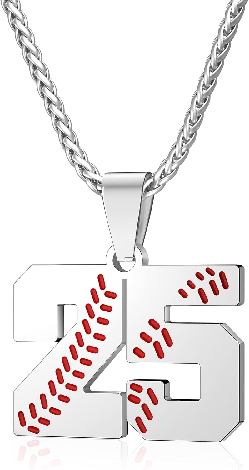 Wikavanli Personalized Baseball Jersey Number 00-99 Necklace - Stainless Steel Baseball Chain Pendant Necklace - Team Jewelry Gift for Boys, Girls, Men, Women - Image 1